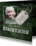 Einladungskarte zur Kommunion grüner Militarylook mit Fotos