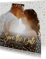 Fotokarte zur Hochzeit Save-the-Date Goldtext