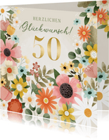 Geburtstagskarte 50. Geburtstag bunte Blumen