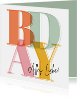 Geburtstagskarte 'BDAY' bunt