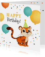 Geburtstagskarte kleiner Tiger mit Luftballons