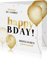 Geburtstagskarte Luftballons Goldlook 'BDay'