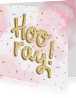 Glückwunschkarte 'Hooray' Folienballons rosa