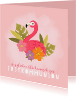 Glückwunschkarte Kommunion Flamingo & Blumen