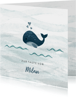 Glückwunschkarte Taufe kleiner Wal blau