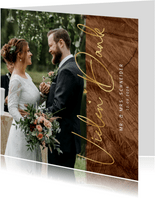 Hochzeits-Dankeskarte Goldschrift auf Holz