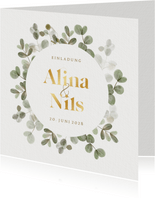 Hochzeitseinladung Gold & Eukalyptuskranz