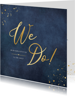 Hochzeitskarte 'We do!' Blau mit Gold