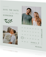 Karte 'Save the Date' Fotos, grüner Zweig & Kalender