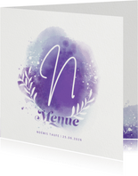Menue-Karte Taufe mit Initialen & Wasserfarbe Violett