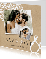 Save-our-Date-Karte Fotos Spitze romantisch Kraftpapierlook