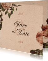 'Save the Date' Karte Vintagerosen auf Kraftpapier