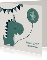 Süße Glückwunschkarte mit Dinosaurier und Luftballon