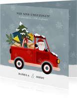 Umzugskarte Weihnachten Weihnachtsmann im Auto