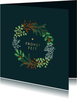 Weihnachtskarte botanischer Weihnachtskranz
