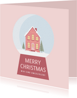 Weihnachtskarte Haus in Schneekugel