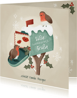 Weihnachtskarte süße Vögelchen mit Briefkasten