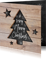 Weihnachtskarte Tannenbaum und Sterne in Holz 