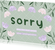 Karte Sorry mit lila Blumen