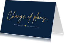 Change-of-plans-Karte zur Hochzeit klassisch Dunkelblau