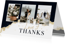 Dankeskarte Hochzeit Bilderreihe Aquarell schwarz-gold