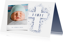 Dankeskarte Taufe Kreuz blau Spritztechnik Foto
