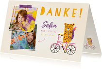 Dankeskarte zur Einschulung rosa Rad mit Leopard