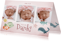 Dankeskarte zur Geburt Fotocollage rosa Unterwasserwelt