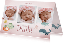 Dankeskarte zur Geburt Unterwasserwelt Fotocollage rosa