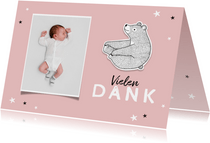 Dankeskarte zur Taufe eigenes Foto rosa Bär und Sterne