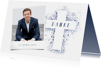 Danksagung Konfirmation eigenes Foto Kreuz Farbspritzer blau