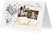 Danksagungskarte Hochzeit Fotos & Doodles Goldelemente