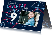 Einladung Kindergeburtstag Lasergame pink mit Foto