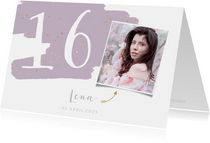 Einladung zum 16. Geburtstag lila Hintergrund mit Foto