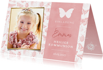Einladungskarte Kommunion Foto und Schmetterlinge