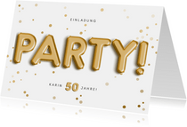 Einladungskarte mit Party Folienballons und Konfetti