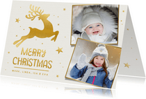 Foto-Weihnachtskarte mit Rentier in Goldlook