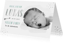 Geburtskarte mit Foto Hallo & Danke