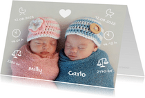 Geburtskarte Zwilling Foto & kleine Symbole