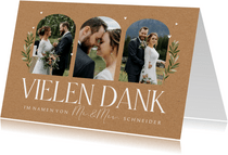 Hochzeits-Dankeskarte Bilderreihe & Zweige auf Kraftpapier