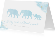 Karte Glückwunsch Geburt blaue Elefanten