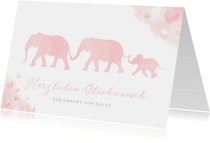 Karte Glückwunsch Geburt rosa Elefanten