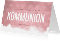 Kommunions-Glückwunschkarte rosa Herzen