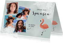Trendy Urlaubskarte mit eigenen Fotos und Flamingo
