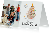 Umzugs-Weihnachtskarte Kartons mit Lichterkette
