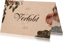 Verlobungskarte Vintagerosen auf Kraftpapier