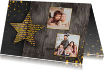 Weihnachtskarte im Holzlook mit Stern und 2 Fotos