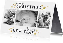 Weihnachtskarte in Schwarzweiß mit drei Fotos