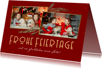 Weihnachtskarte Rottöne mit Fotos und Zweigen