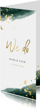 Einladungskarte zur Hochzeit grün-gold mit Timeline